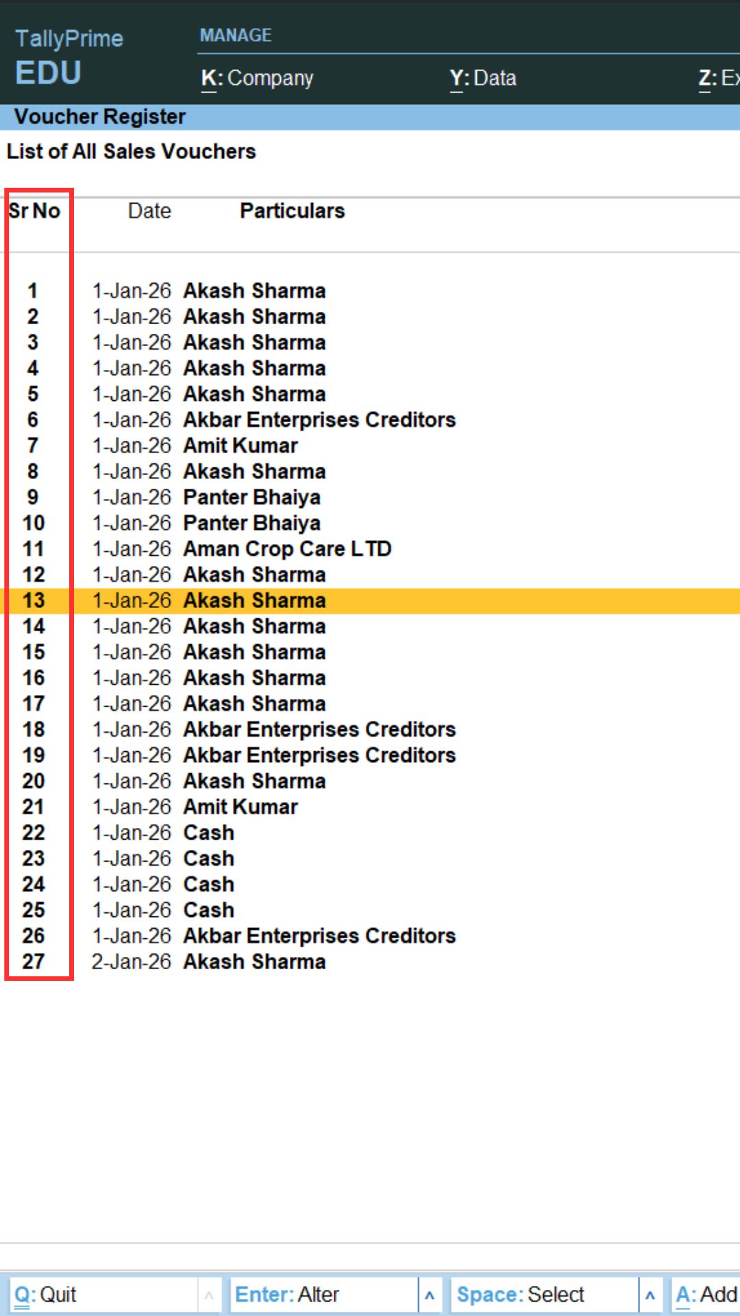 Show Sr No in Vouchers and Reports (2)