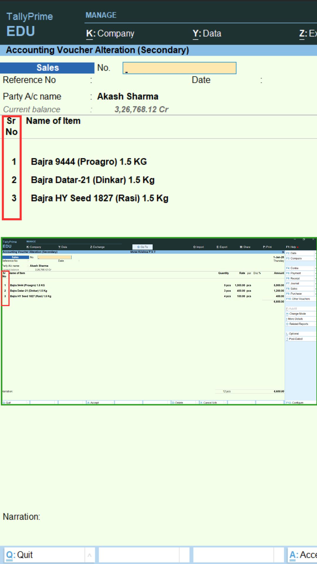 Show Sr No in Vouchers and Reports